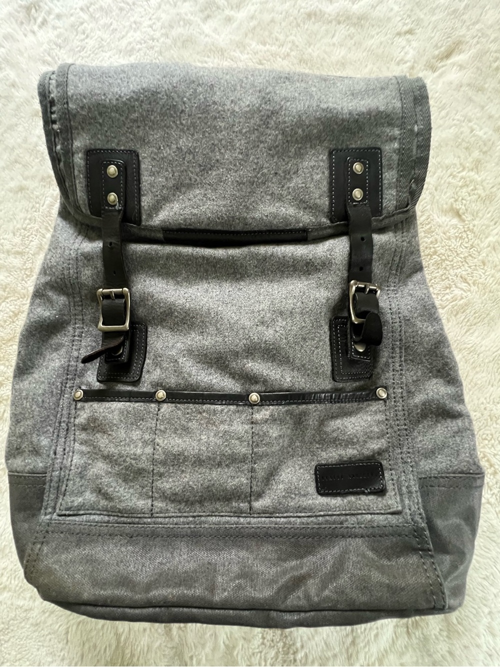 Status Anxiety Canvas Felt Knapsack with Leather Straps & Metal Buckles in Gray